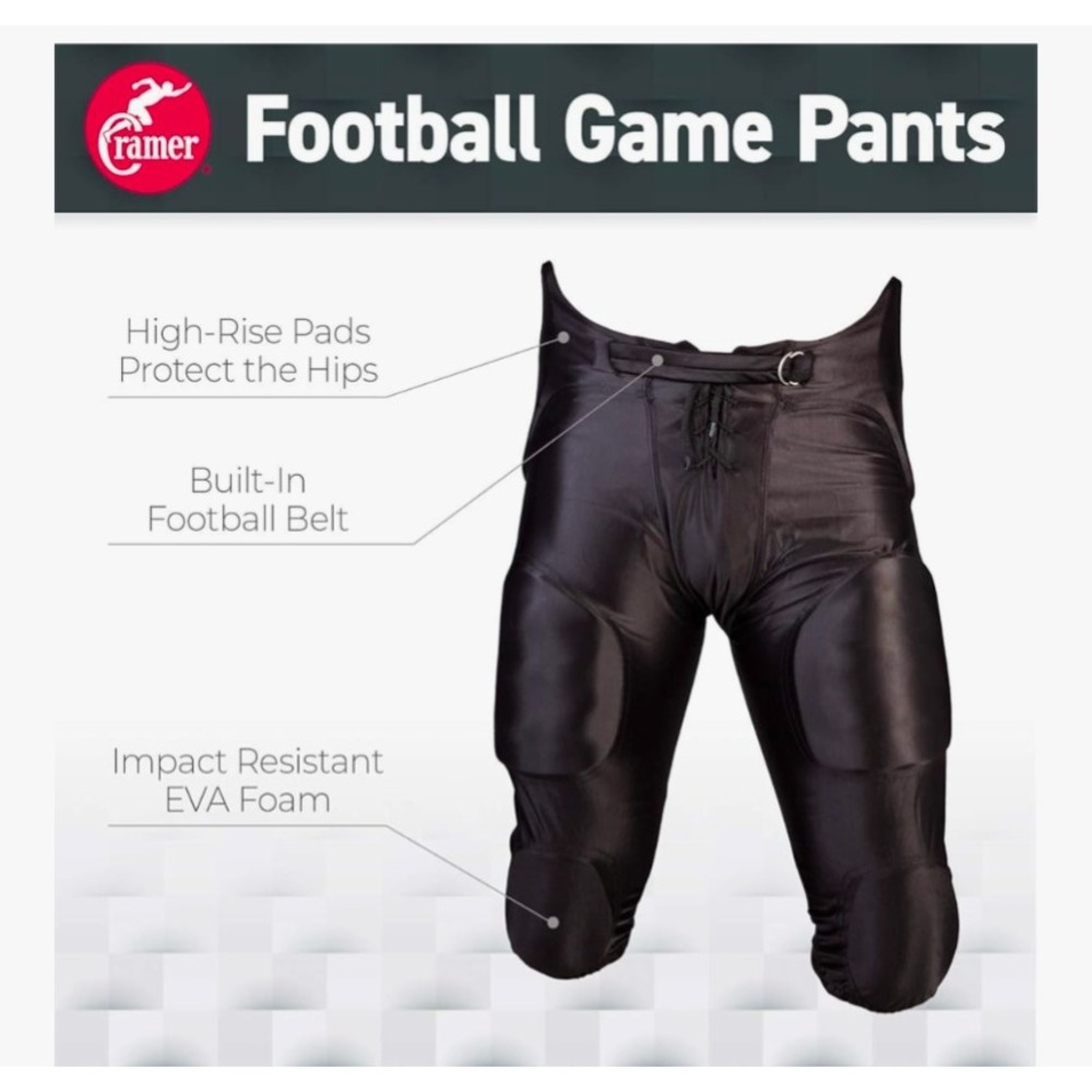 Cramer Youth Football Game Pants 7-Pad Lace-Up Black Protective Padded Pants